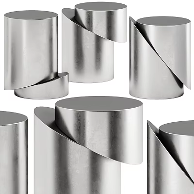 Modern Silver Metal Side Tables With Cylindrical Twisted Structure And Sleek Design 3d model