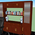 Wooden Office Desk Setup With Black Leather Chair Laptop And Bookshelf On Marble Carpet