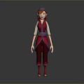 3D Female Character With Red Hair Purple Outfit Headscarf And Stylized Design