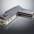 Traditional Wooden House Exterior With Gray Tile Roof And Attached Wing Structure