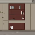 Modern Built in Bookcase With LED Lighting And Decorative Items On Shelves