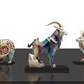 Three Decorative Animal Figurines Pig Goat Rabbit With Colorful Floral Geometric Design