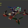 Red And Black Quadcopter Drone With Four Propellers Battery And Frame 3d model