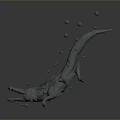 Dynamic Crocodile 3D Model in Upward Pose With Surrounding Bubbles on Gray Background