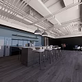 Modern Public Office Space With Open Layout Hanging Lights And Workstations 3d model
