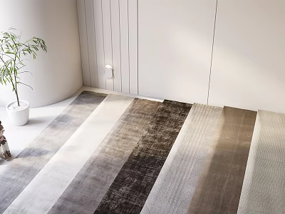 Modern Square Rug with Gradient Stripes in Light Gray Brown Beige Indoor Living Space 3d model