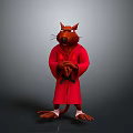 Anthropomorphic Cartoon Rat Character In Red Robe Standing Pose 3d model