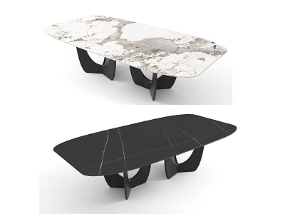 Modern Dining Table With Marble Top And Black Surface Unique Base Design 3d model