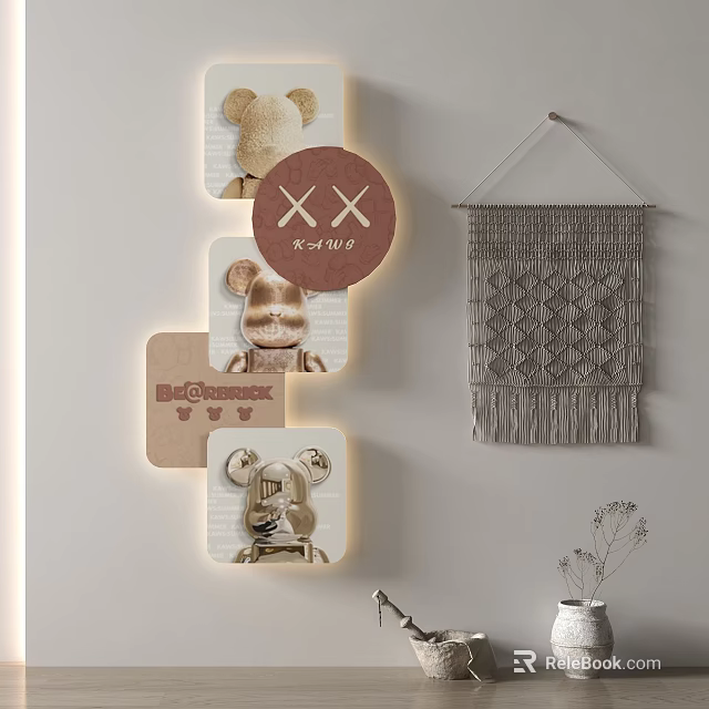 Decorative Wall With Trendy Toy Art And Macrame Tapestry 3d model