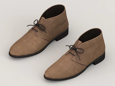 Classic Brown Suede Ankle Shoes with Black Laces and Black Rubber Soles 3d model