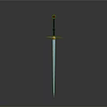 Standing Sword With Silver Blade Black Hilt Orange Handle And Red Pommel