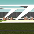 Simple style landscape gallery pavilion 3d model
