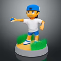 Game Movie Character Wearing Blue Hat White T-shirt Holding Blue Object on Green Grass Base