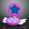 Pink Star Shaped Cosmetic Case With Blue Star Mirror Diamond Patterns And White Wings