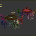 Classic Wooden Round Dining Table Set With Two Tables And Eight Chairs 3d model