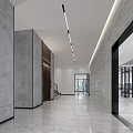 Modern Elevator Hallway With Gray Stone Walls Polished Floor And Linear Ceiling Lights 3d model