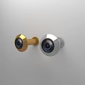 Projection Monitoring Camera Devices With Gold And Silver Casing Mounted On Wall