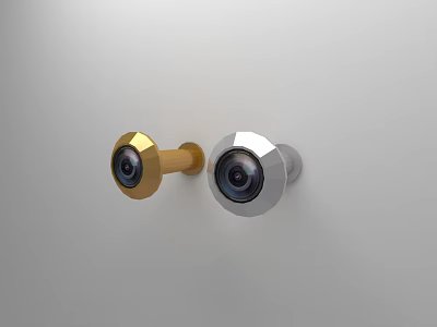 Projection Monitoring Camera Devices With Gold And Silver Casing Mounted On Wall 3d model