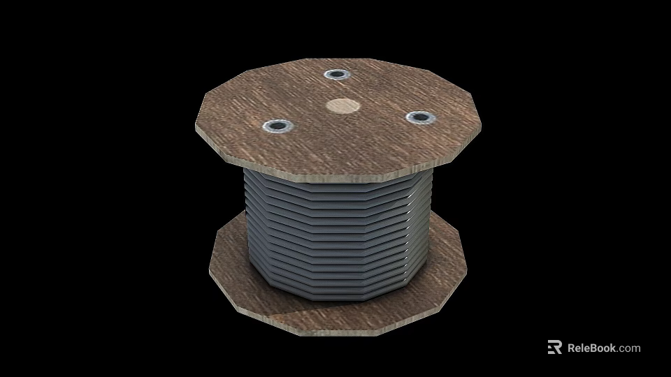 Wooden Component With Octagonal Base And Metal Coiled Structure Top Holes 3d model