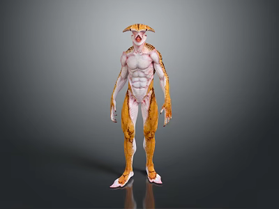 Game Movie Character With Muscular Body Yellow White Scaled Skin And Horned Head 3d model