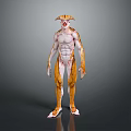 Game Movie Character With Muscular Body Yellow White Scaled Skin And Horned Head