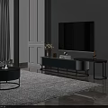 Elegant Modern TV Stand With Wall Mounted TV Decorative Vase Coffee Tables And Rug