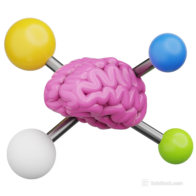 Human Brain Structure with Colored Spheres Connected by Metal Rods in Scientific Model 3d model 