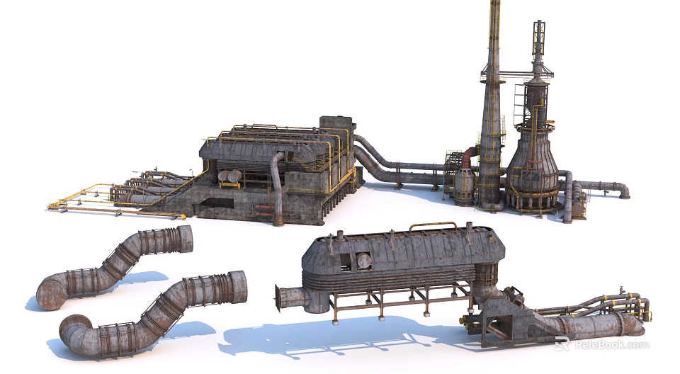 Heavy Duty Industrial Equipment With Metal Pipes Storage Tanks And Factory Towers 3d model 