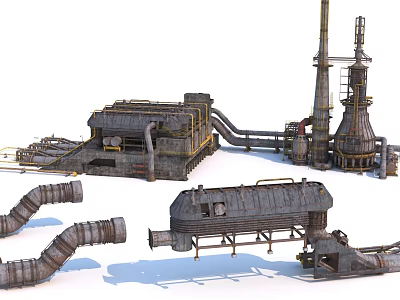 Heavy Duty Industrial Equipment With Metal Pipes Storage Tanks And Factory Towers 3d model