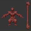 Muscular White Haired Creature Warrior With Red Gold Ornate Armor And Red Pillar