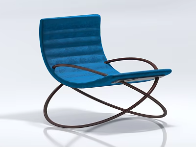 Contemporary Blue Accent Chair With Curved Metal Frame And Velvet Upholstery 3d model