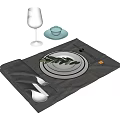 Stylish Tableware Set With White Plates Green Cup Wine Glass And Utensils On Gray Placemat