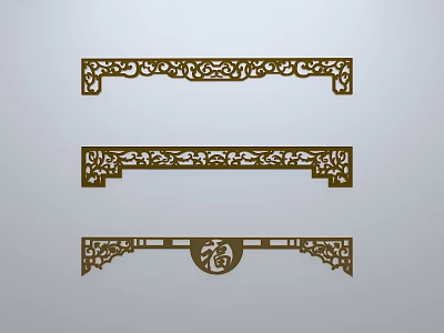 Chinese-style window grilles line silhouette pane window sill border engraved window edge strip construction 3d model