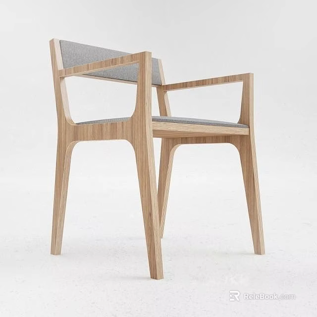 Modern Wooden Dining Chair with Armrests Upholstered Gray Seat Sleek Lines and Contemporary Design 3d model 