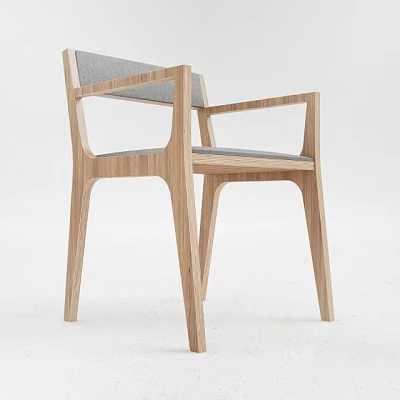 Modern Wooden Dining Chair with Armrests Upholstered Gray Seat Sleek Lines and Contemporary Design 3d model
