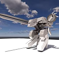 Intelligent Machine With Long Sword Like Arm And White Body Under Blue Sky With Clouds