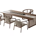 Modern Minimalist Solid Wood Tea Table Set With Four Chairs And Built In Tea Tray 3d model