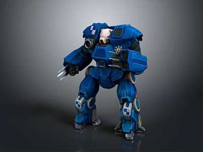 Blue Mecha Warrior Pilot In Mechanical Armor With Claw Weapon Standing Pose 3d model