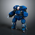 Blue Mecha Warrior Pilot In Mechanical Armor With Claw Weapon Standing Pose