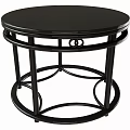 Stylish Black Round Table With Metal Frame And Circular Base Design 3d model