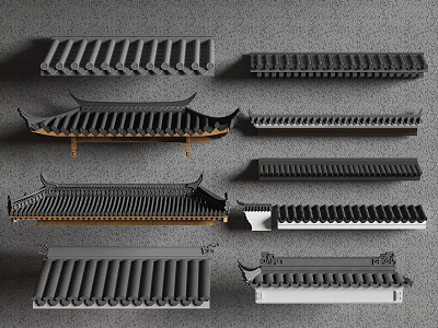 Ancient Architecture Roof Tiles And Traditional Eaves With Various Classic Styles 3d model