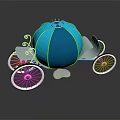 Blue Crystal Pumpkin Carriage With White Wheels And Silver Decorations On Reflective Surface