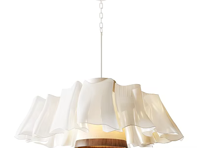 Elegant Modern Chandelier with Ruffled White Shade and Wooden Base Design 3d model