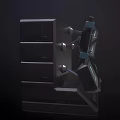 Futuristic Dark Metal Device With Protruding Rods And Illuminated Display Screen