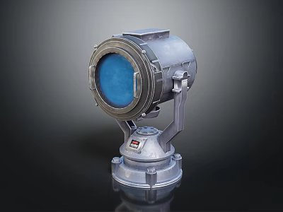 Silver Metal Table Lamp With Blue Circular Shade And Stable Base 3d model