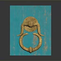 Decorative Gold Door Knocker On Turquoise Textured Background With Shiny Metallic Finish
