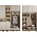 Functional Shoe Cabinet Design With Hanging Space Storage Drawers And Decorative Mirror 3d model