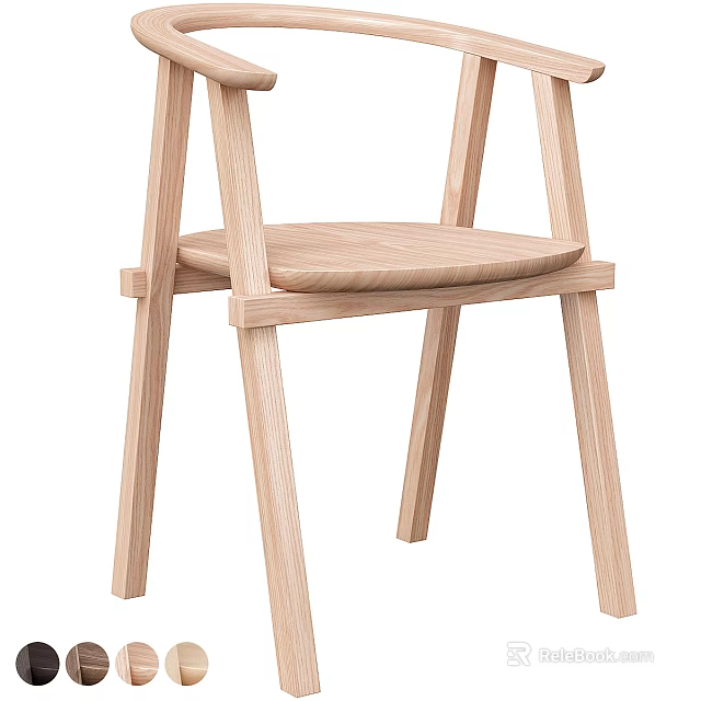 Light Wood Modern Dining Chair With Simple Structure And Curved Comfortable Seat 3d model 