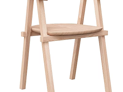 Light Wood Modern Dining Chair With Simple Structure And Curved Comfortable Seat 3d model