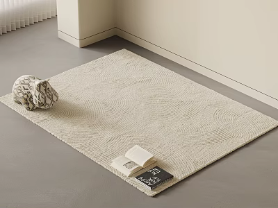 Square Beige Textured Rug With Shell Decor And Open Book In Living Room Corner 3d model Square Beige Textured Rug With Shell Decor And Open Book In Living Room Corner 3d model